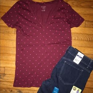 2piece Burgundy Tshirt & DarkWash Jeans L/14